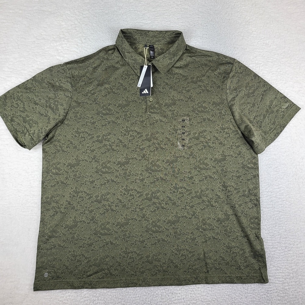 Adidas Polo Shirt Mens 3XL Olive Geometric Performance Short Sleeve NWT NEW